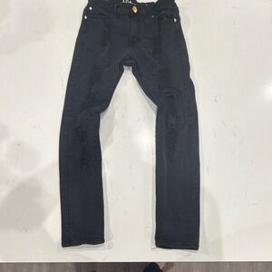 Argonaut Ultra Slim Ripped Moto Black Denim Jeans Zip Men's 32x32